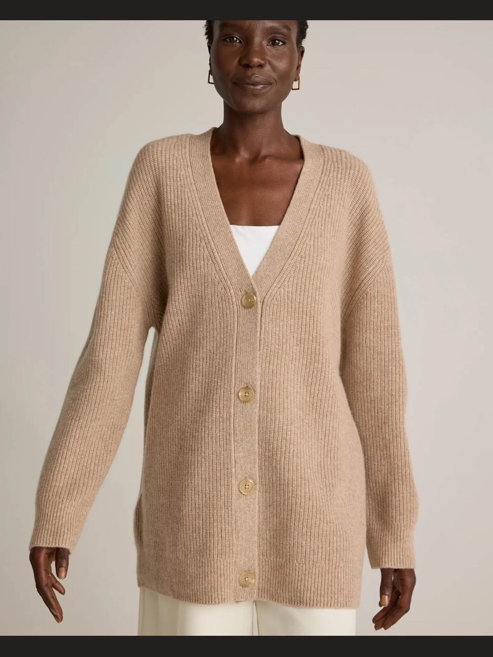 NWT Quince Mongolian Cashmere Oversized Boyfriend Cardigan. Oatmeal - M - Picture 3 of 9